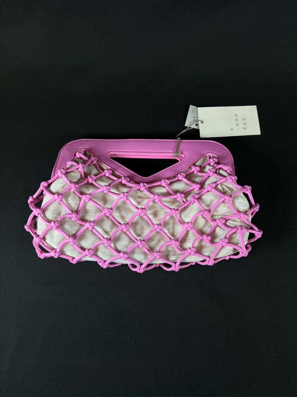 A NEW DAY Knotted Net Clutch PINK handbag bag backpack NEW W TAGS
